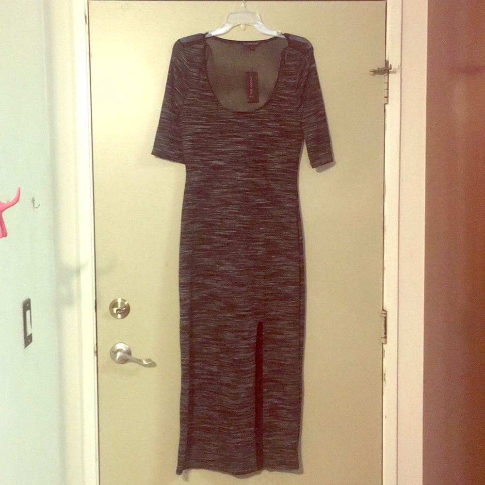 maxi dress with slit and open mesh  back